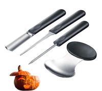 Westmark Kit de Décoration ou Sculptage de Citrouille et autres Fruits et Légumes, 4 pièces, contient des modèles de design, Halloween, acier inoxydable/plastique, noir/argenté, 51282260