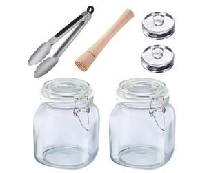 Westmark Kit de Fermentation, 6 Pièces, Set Pratique Comprenant 2 Bocaux en Fil Métallique, 2 Poids de Fermentation ainsi qu'un Presse-Purée et une Pince Chacun - 666022E6