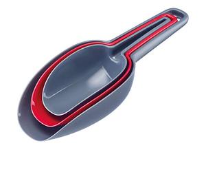Westmark Lot de 3 Pelles à Pâtisserie/Pesées/Remplissage, Volume de remplissage : 50/100/150 ml, peuvent être insérées les unes dans les autres, en Plastique, sans BPA, Trionale, Anthracite/rouge
