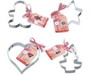 Westmark Lot de 4 emporte-pièces pour pain d'épice - 4 motifs différents - Recette incluse - Acier inoxydable - Noël - Argenté - 351022E6