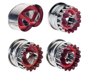 Westmark Lot d'Emporte-Pièces pour Biscuits Linzer, 4 pièces, 4 Motifs différents, avec éjecteur, Acier inoxydable/plastique, Linzer, Argenté/Rouge, 350022E6