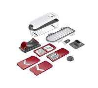 Westmark Mandoline/Coupe-Légume/Trancheur avec couvercle, Récipient Collecteur et 5 Grilles de coupe, 12 pièces, Acier Inoxydable/Plastique, Dicer Star Plus, Blanc/Transparent/Rouge, 97112260