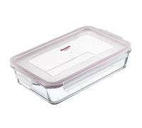 Westmark Plat à Four en Verre, Capacité : 2200 ml, Fermeture étanche à l'air, Résistant au Four et au Micro-ondes, Verre/silicone/plastique, Transparent/rouge, 234922E1