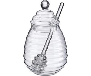 Westmark Pot à miel Melli - env. 400 ml, verre borosilicate, avec cuillère | Avec couvercle pour conserver proprement miel et sirop, passe au lave-vaisselle, sans BPA, 15 x 8,7 x 8,7 cm, 65142260