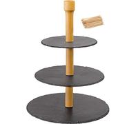 Westmark Présentoir à 3 Étages + 100 Mini Piques à Brochettes, Protection contre les Rayures, Dimensions: ø 28,5 x 40 cm, Ardoise/Pin, Tapas + Friends, Gris/Brun, 69682260