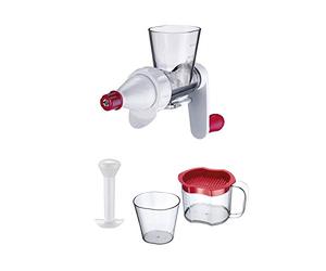 Westmark Set Accessoires pour Presse à Jus avec Récipient pour Jus et marc, Set de Rechange pour Hachoir à Viande 9704 et Pied de Râpe à Tambour 9702, Plastique, Vita Freund, Blanc/rouge, 97072260