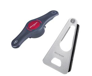 Westmark Set de 2pcs : 1 Ouvre-boîte Polyvalent + 1 Ouvreur Combiné, Plastique/acier/caoutchouc de haute qualité, Twist/Propeller, Argenté/anthracite/rouge, 105022E6