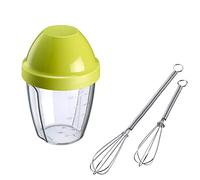 Westmark Lot de 3 pièces : 2 mini fouets + 1 gobelet à secouer (0,25 l), acier inoxydable/plastique de haute qualité, argent/transparent/vert, 124722E6