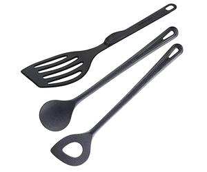 Westmark Set de Cuisine, 3 pièces : 1 Spatule, 1 Cuillère à mélanger, 1 Écumoire pointu, Résistant à la chaleur, plastique, Noir, 203522E9
