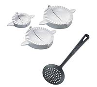 Westmark Set de Moules à Raviolis, 4 pièces, 3 Moules à Raviolis, Ø 9,5/12/15,5 cm + 1 Écumoir Gentle, longueur : 32,2 cm, PP/PA, Blanc/Noir, 613422E6