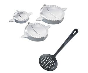 Westmark Set de Moules à Raviolis, 4 pièces, 3 Moules à Raviolis, Ø 9,5/12/15,5 cm + 1 Écumoir Gentle, longueur : 32,2 cm, PP/PA, Blanc/Noir, 613422E6