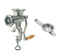 Westmark Set Hachoir à Viande, 2 pièces, 1 Hachoir à Viande + 1 Accessoire pour Pâtisserie, Taille 5, étau pour Montage sur Table inclus, Fonte d'acier étamé/acier inoxydable/bois, argenté, 975022E6