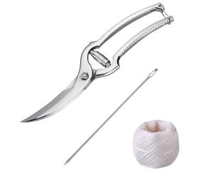 Westmark Set pour Volaille, 3 pièces, 1 Ciseaux à Volaille avec Mécanisme à Ressort, 1 Aiguille à dresser + 1 Fil de Cuison 60m, Acier inoxydable/polyester, Classic, Argenté/Blanc, 137122E6