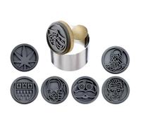 Westmark Tampons à biscuits Cologne - Tampons à biscuits avec 7 motifs différents, têtes en silicone, un tampon en bois et un emporte-pièce en acier inoxydable - Ø 6,5 cm