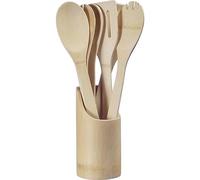Westmark Ustensiles de cuisine - Ensemble d'ustensiles de cuisine comprenant une cuillère de cuisine, une cuillère à salade, une spatule et une pince, des couverts de cuisine avec récipient - Bambou 6