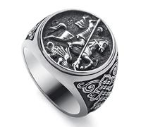 WESTMIAJW Bague en acier inoxydable pour homme Saint Christophe George Benoît - Bijoux religieux pour homme - Taille 57 - 62 - 66 - 68 - 68 - 68 - 68 - 68 - 68, Acier inoxydable