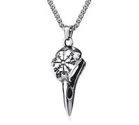 WESTMIAJW Collier viking avec pendentif en forme de hache nordique, runes, corbeau, Vegvisir, boussole, amulette, bijoux cadeaux pour homme, 60 cm, Acier inoxydable