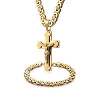 WESTMIAJW Ensemble collier et bracelet en acier inoxydable avec pendentif croix Jésus argenté et doré 45/50/55/60/65/70/75 cm, 60cm/24"x8mm(LxW), Acier inoxydable