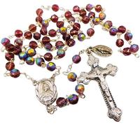 Westmon Works Chapelet de luxe avec perles de verre et crucifix en métal, livré dans une boîte avec carte de prière « Je vous salue Marie » fabriqué en Italie, Verre, Pas de gemme