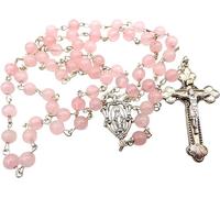 Westmon Works Chapelet en perles de verre rose de luxe avec crucifix en métal et carte de prière « Je vous salue Marie » fabriqué en Italie, Medium, Verre, Pas de gemme