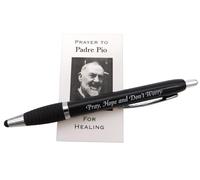 Westmon Works Padre Pio Ensemble stylo et cartes de prière avec carte de vœux Motif prière et inscription « Pray, Hope, and Don't Worry »