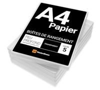 WestonBoxes Lot de 5 Boîtes de Rangement A4 Fines en Plastique Transparent avec Couvercles pour Fournitures d'Art, Papier et Carton - Volume 1,3 Litre