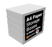 WestonBoxes Lot de 5 Boîtes de Rangement A4 Opaques et Résistantes aux Chocs avec Couvercles pour Fournitures d'Art, Papier et Carton - Volume 3,6 Litres (Blanc Opaque)