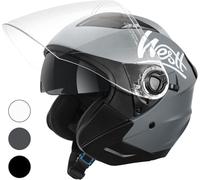Westt Casque Jet Casque Moto Homologué ECE 22.06 Homme et Femme avec visière Double Casque Scooter Electrique Adulte, Taille S-XL, Gris Mat, XL(60-61cm)