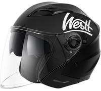Westt Casque Jet Casque Moto Homologué ECE 22.06 Homme et Femme avec visière Double Casque Scooter Electrique Adulte, Taille S-XL, Noir Mat, M(57-58cm)
