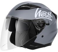 Westt Casque Jet Casque Moto Homologué ECE 22.06 Homme et Femme avec visière Double Casque Scooter Electrique Adulte, Taille S-XL, Gris Mat, L(59-60cm)