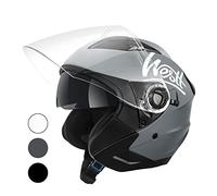 Westt Casque Jet Casque Moto Homologué ECE 22.06 Homme et Femme avec visière Double Casque Scooter Electrique Adulte, Taille S-XL, Gris Mat, S(55-56cm)