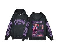 westtrend Anime Chainsaw Man Power Makima Sweat à Capuches Vintage Streetwear Denji Sweatshirts Washed Retro Sweat à Capuche Pullover à Manches Longues pour Hommes et Femmes