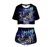 westtrend Fairy Tail Imprimé de Sport Anime Etherious Natsu Dragneel Crop Tops et Shorts Set Femmes Adolescentes Summer Casual Two Piece Cosplay Costume