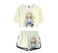 westtrend Fairy Tail Imprimé de Sport Anime Etherious Natsu Dragneel Crop Tops et Shorts Set Femmes Adolescentes Summer Casual Two Piece Cosplay Costume