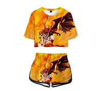 westtrend Fairy Tail Imprimé de Sport Anime Etherious Natsu Dragneel Crop Tops et Shorts Set Femmes Adolescentes Summer Casual Two Piece Cosplay Costume