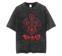 westtrend Homme Washed T Shirt Berserk Washed T-Shirt Anime Guts Skull Knight Graphic Tshirt Guts Berserk Black Swordsman Vintage Do Old Tops