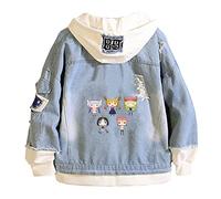 westtrend Miss Kobayashi's Dragon Maid Denim Veste À Capuche Unisexe Casual Faux Deux Sweats Anime Imprimé À Capuche Jean Manteau
