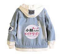 westtrend Miss Kobayashi's Dragon Maid Denim Veste À Capuche Unisexe Casual Faux Deux Sweats Anime Imprimé À Capuche Jean Manteau