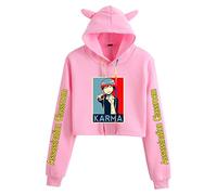 westtrend Sweat à Capuche Femme Adolescente Assassination Classroom Sweatshirt Décontracté à Manches Longues Imprimé Tops Courts avec Oreilles de Chat Akabane Karma