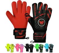 WESTWOOD FOX Gants de Gardien,Gants de Football avec Protection des Doigts pour Enfants,Adultes,Paume antidérapante en Latex Dumbo (Noir-Rouge, Taille 10, Convient aux Adultes - L)