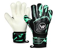 WESTWOOD FOX Gants de Gardien,Gants de Football avec Protection des Doigts pour Enfants,Adultes,Paume antidérapante en Latex Dumbo (Noir-Cyan, Taille 10, Convient aux Adultes - L)
