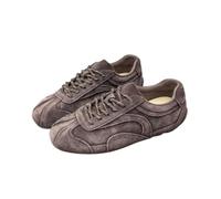 WESUF Baskets Basses Femme Rétro Daim Semelle Compensée Lacets | Marron,Caramel,Talon Plat,Tige Basse,Doublure Résille,Cuir de Porc,Léger,Polyvalent,Quotidien,Laçage Rapide
