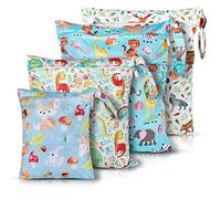 Wet Bag - Lot de 4 sacs de nez - Sac à couches - En tissu imperméable - Sac à langer - Sac à langer réutilisable avec fermeture éclair pour bébé, Animal, Poche nasale