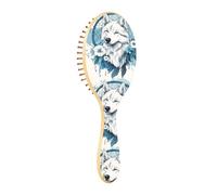 Wet Brush Brosse à cheveux démêlante - Tous types de cheveux - Poils doux glissent à travers les nœuds avec facilité - Fleur bleue et blanche attrape-rêves loup pour cheveux secs et humides