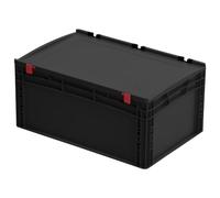 WETEC Bac de stockage avec couvercle à charnière, ESD, 600 x 400 x 285 mm (boîte de rangement ESD), résistance de surface : 10, 4-10, 10 ohms, couleur : noir, fond et côtés fermés