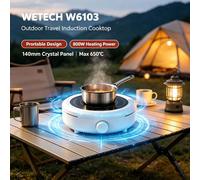 WETECH W6103 Plaque de cuisson à induction portable mini 800W, panneau en cristal 140mm, max 650W ℃ Petit chauffe-eau électrique à induction à température réglable pour cafetière moka, cuisson, 6103