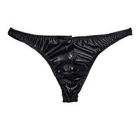Wetlook String pour homme avec boutons pression Sexy Slips Sous-vêtements vernis Sous-vêtements érotiques Lingerie Sexy Sous-vêtements en cuir pour homme String Tanga Party Clubwear, Noir , XXXXXL