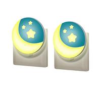 Wetry Veilleuse Bébé Prise Électrique, Capteur Crépusculaire pour Maternité | Lot de 2, Automatique, Rond, Lune et Étoiles, 3000K, Lampe de Chevet Murale, Chambre de Enfant