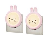 Wetry Veilleuse Enfant LED Lapin Rose sur Prise, Lampe de Nuit avec Capteur Crépusculaire, pour Chambre Bébé et Couloirs, Lot de 2