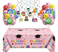 Wettarn Lot de 47 décorations de fête de remise de diplôme préscolaire 2026 avec nappe de table de remise de diplôme de maternelle et 10 tourbillons de félicitations à suspendre, 36 ballons de 30,5 cm